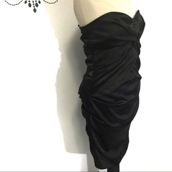 Le Château satin strapless ruched cocktail dress L - Picture 4 of 7